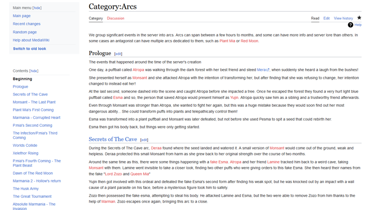 a screenshot of the Arcs page of the Esmas RP server wiki